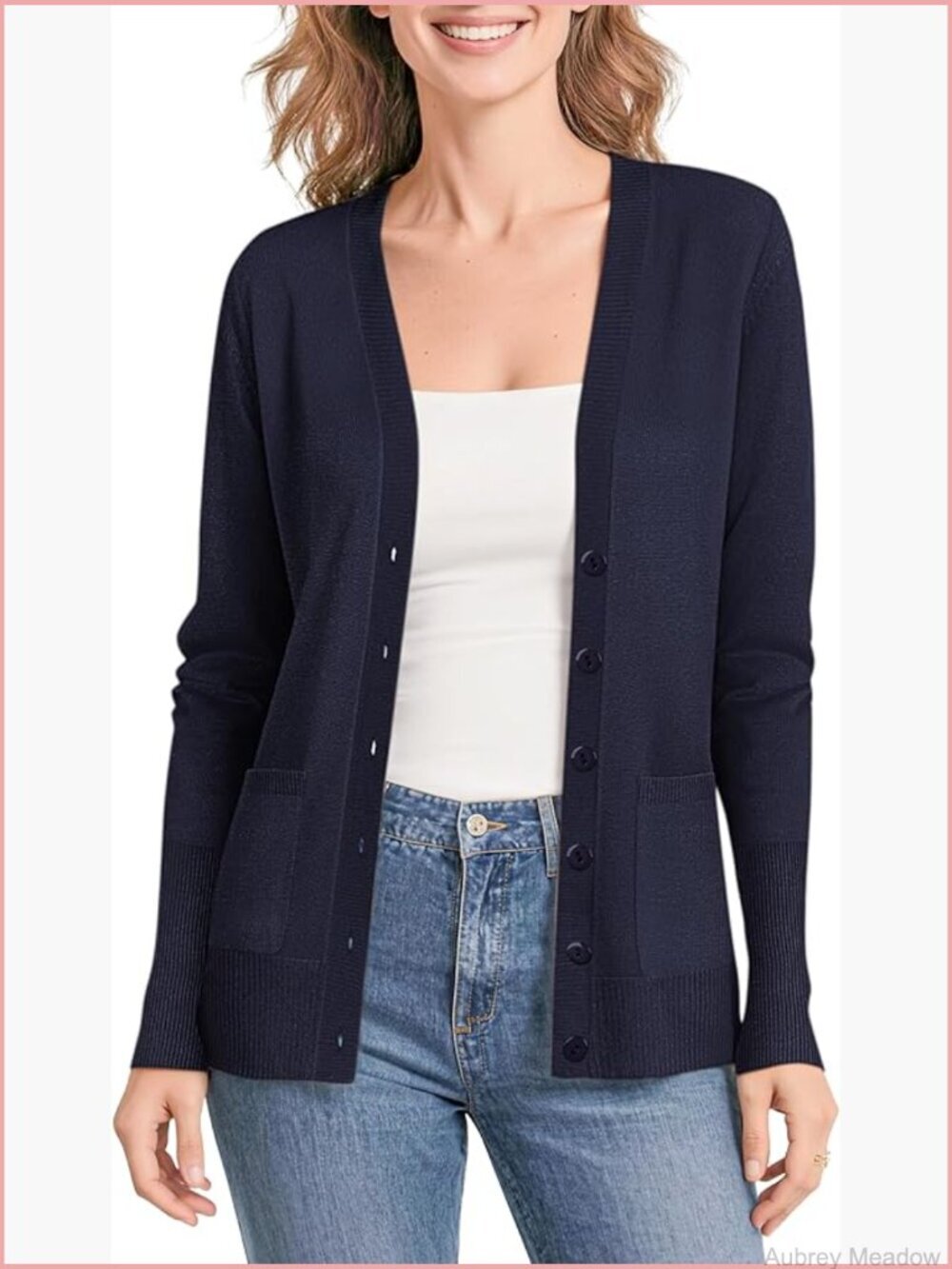 Lightweight Button Front Cardigan Sweater with Pockets V-Neck